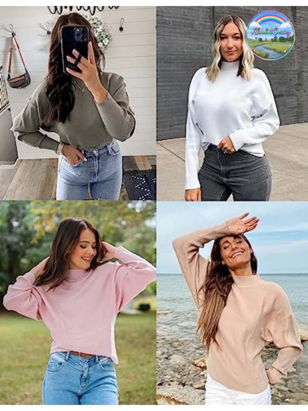 Women's Turtleneck Batwing Sleeve Ribbed Knit Pullover Sweater - Picture 5 of 6